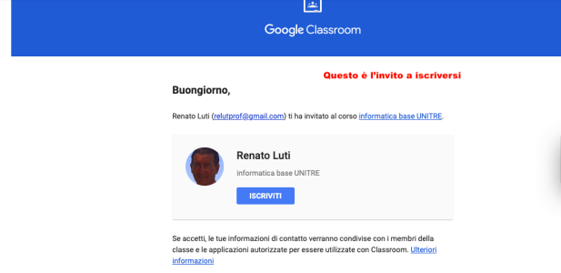 per e-mail ti arriva l'invito alla iscrizione